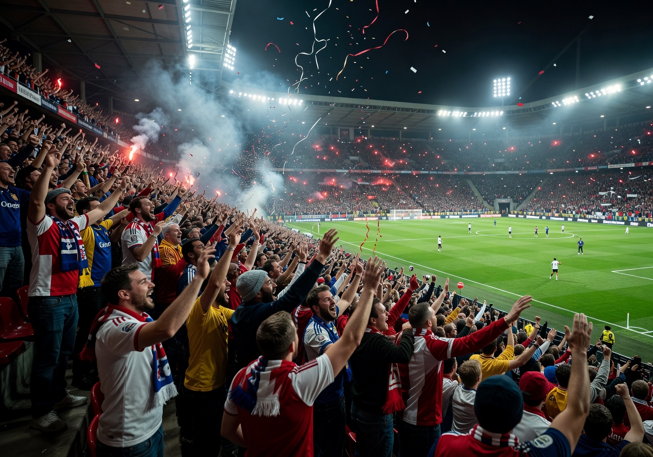 Football fan scarf gear collection stadium atmosphere match day accessories dark background